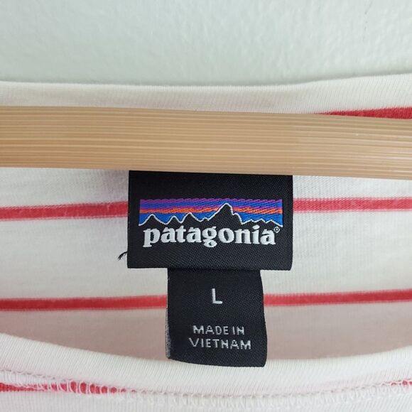 Patagonia shallow boaters neck rolled sleeve stripe top size Large - Picture 4 of 8